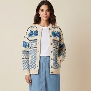 Tundra Wool Nordic in Cream and‎ Blue Cardigan Sweater